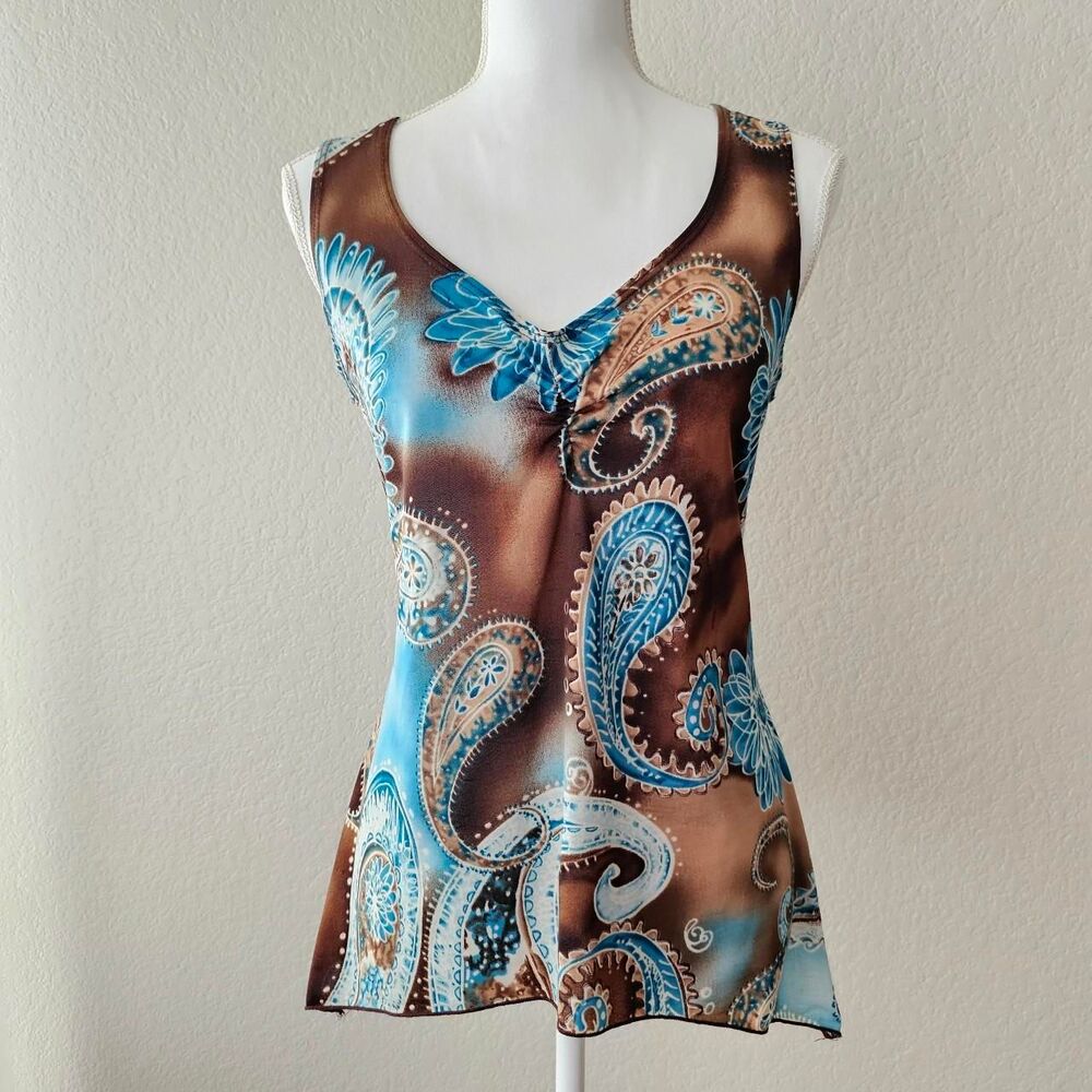Y2K Suzie in the City fairycore blue and brown paisley print boho tank top